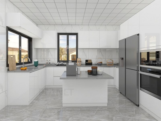 Italian Modern Big Island Kitchen Cabinet Furniture With Glass Doors