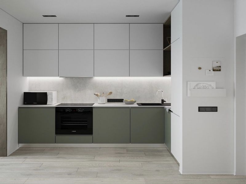 Kitchen cabinet height? What color is the kitchen cabinet?