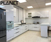 Modern Glossy White Kitchen Cabinet Island with Breakfast Bar