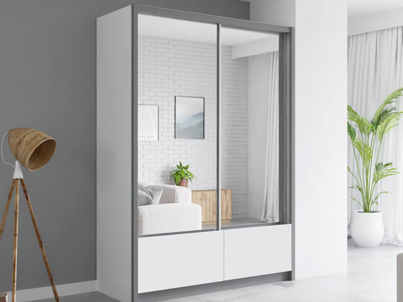 Modern Single Fitted Freestanding 2 Door Sliding Door Mirrored Wardrobe Closet for Home