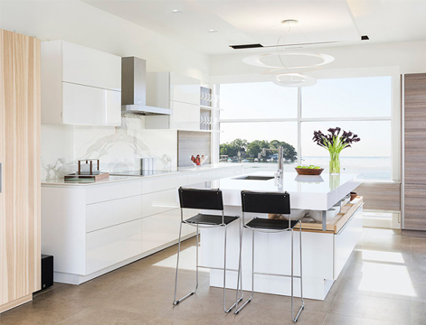 White High Gloss Cream Kitchen Cabinet with Island for Australian Family